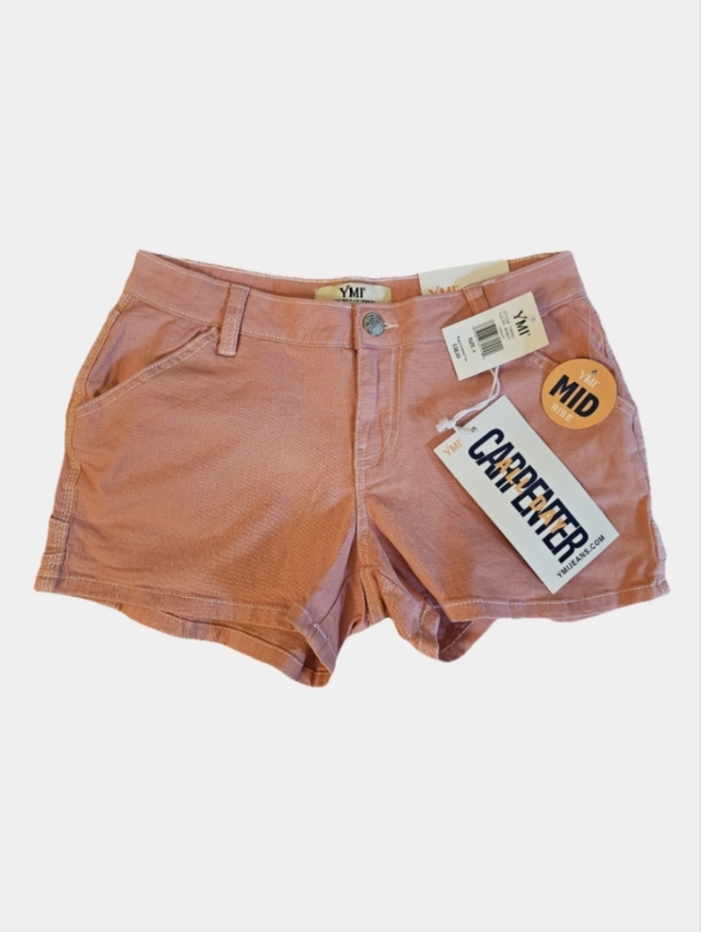 YMI Mid-Rise Coral/Pink Stretch Carpenter Denim Shorts Size 3 / 26 NWT
